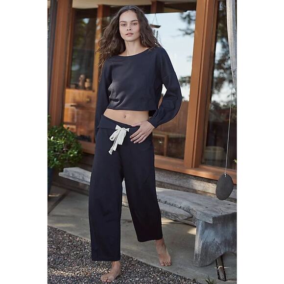 New Free People Sunset Pier Crop Top and Pants Set FP BEACH  $118 X-SMALL BLACK - Picture 1 of 6